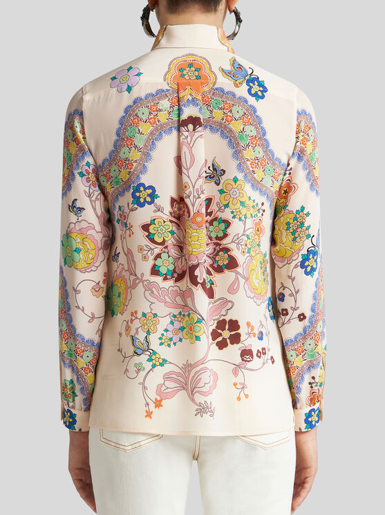 Etro , Silk Shirt With Floral Print, Woman, White, Size 44 In White