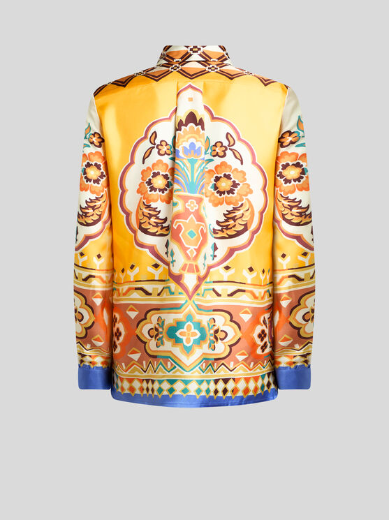 Etro , Silk Shirt With Placed Print, Woman, Yellow, Size 40 In Multi