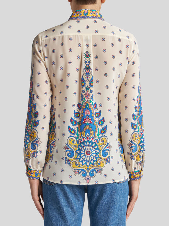 Etro Ivory Paisley Print Silk Twill Shirt In White