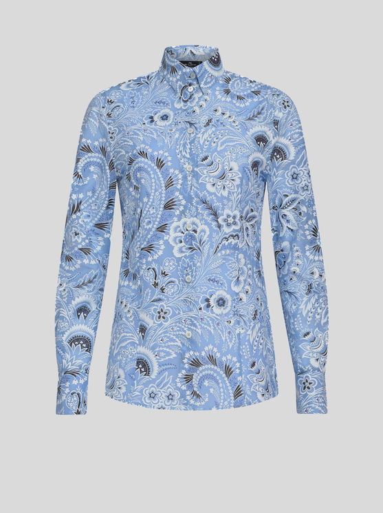 Shop Etro Printed Slim-fit Shirt In Light Blue