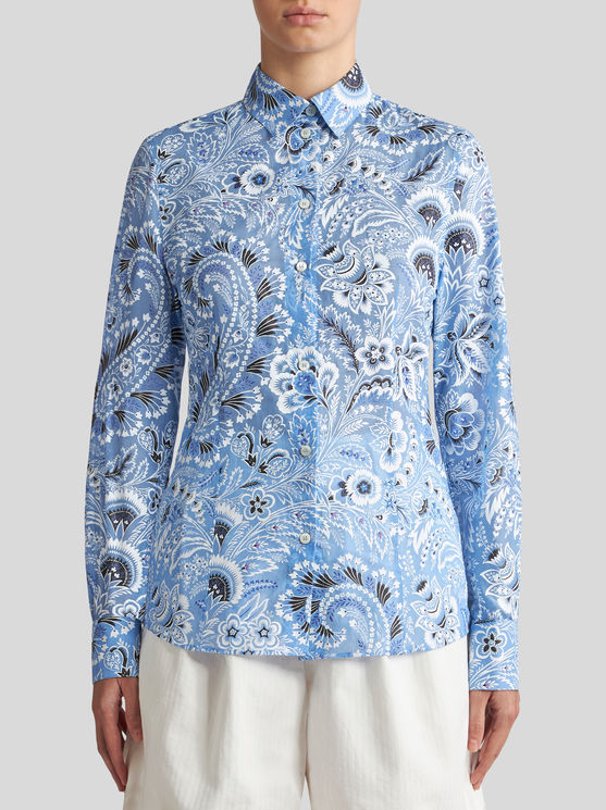 Shop Etro Printed Slim-fit Shirt In Light Blue