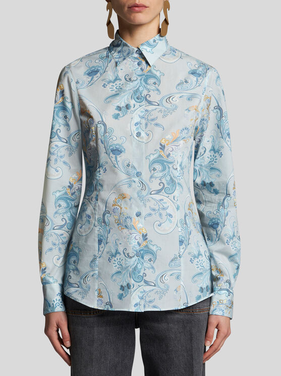 Shop Etro Hemdbluse Aus Popeline Mit Paisley-print In Hellblau