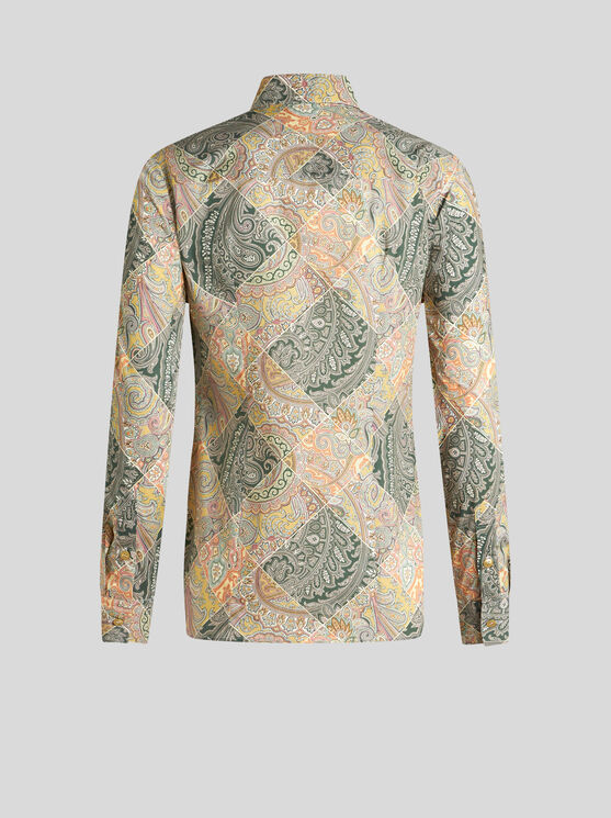 Shop Etro Printed Poplin Shirt In Yellow