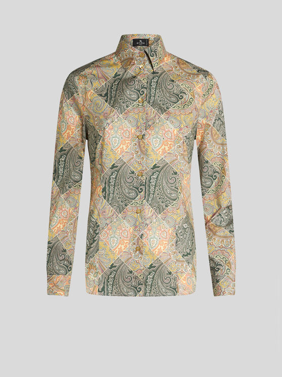 Shop Etro Printed Poplin Shirt In Yellow