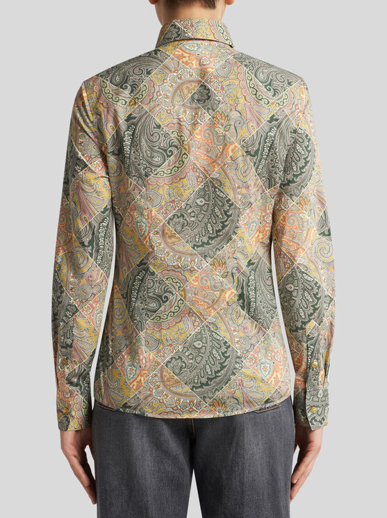 Shop Etro Printed Poplin Shirt In Yellow