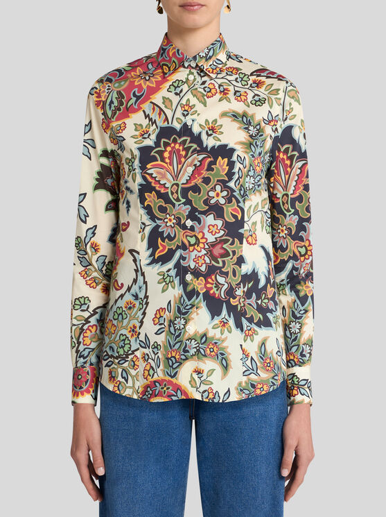 Shop Etro Shirt With Paisley Print In Beige