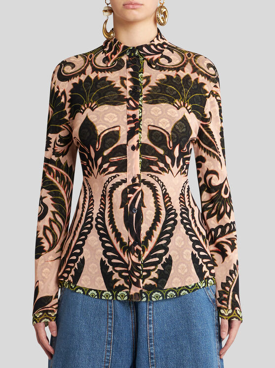 Shop Etro Printed Tulle Shirt In Pink