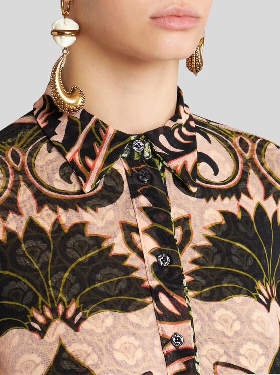 Shop Etro Printed Tulle Shirt In Pink