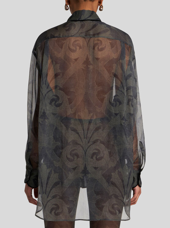 Shop Etro Printed Silk Shirt In Grey