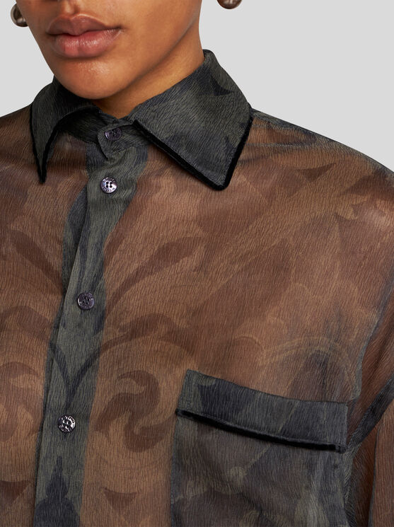 Shop Etro Printed Silk Shirt In Grey