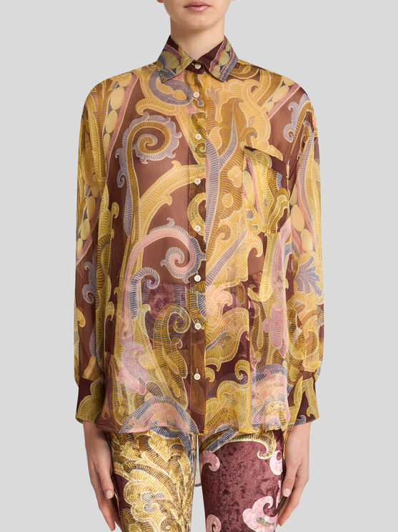 Shop Etro Printed Silk Shirt In Burgundy