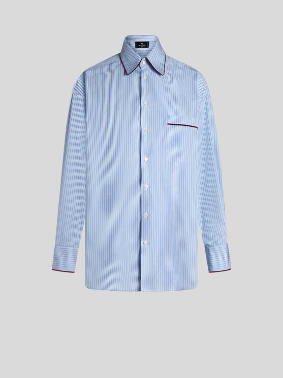 Shop Etro Striped Poplin Shirt In Light Blue