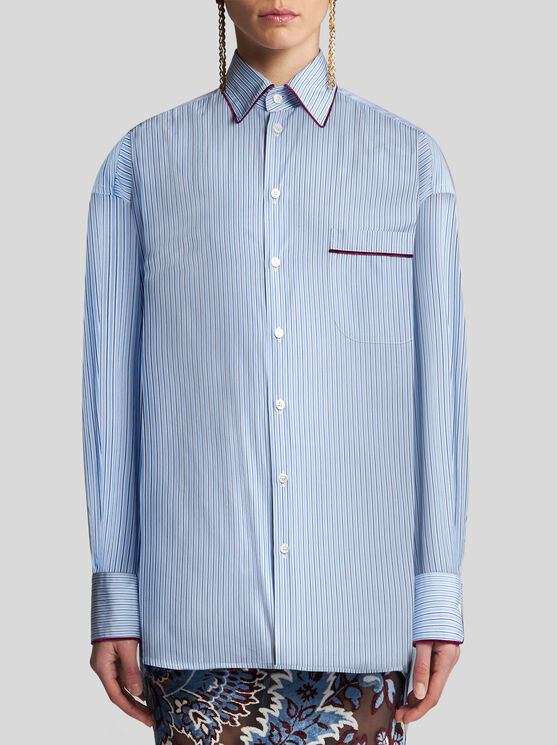 Shop Etro Striped Poplin Shirt In Light Blue