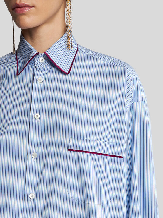 Shop Etro Striped Poplin Shirt In Light Blue