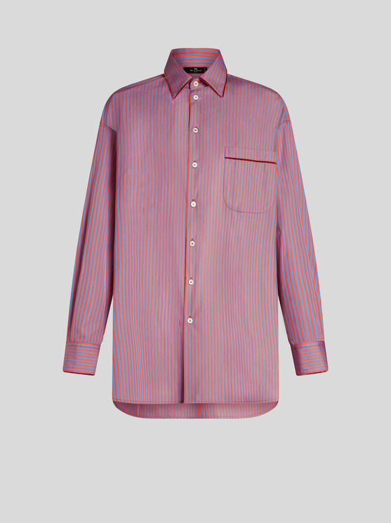 Shop Etro Striped Cotton Shirt In Purple