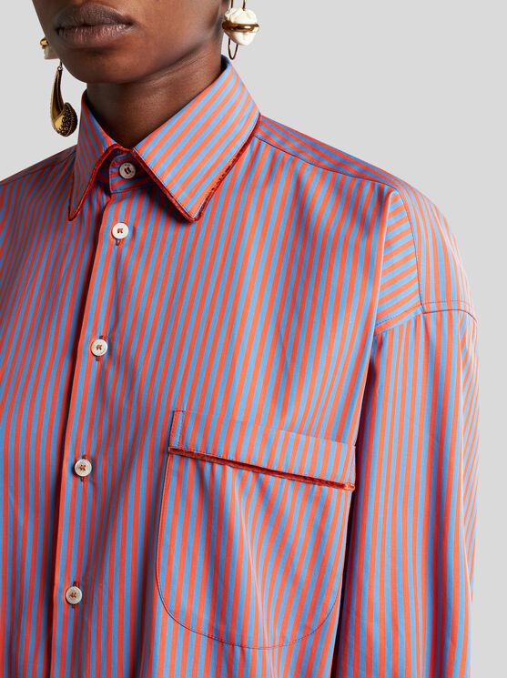 Shop Etro Striped Cotton Shirt In Purple