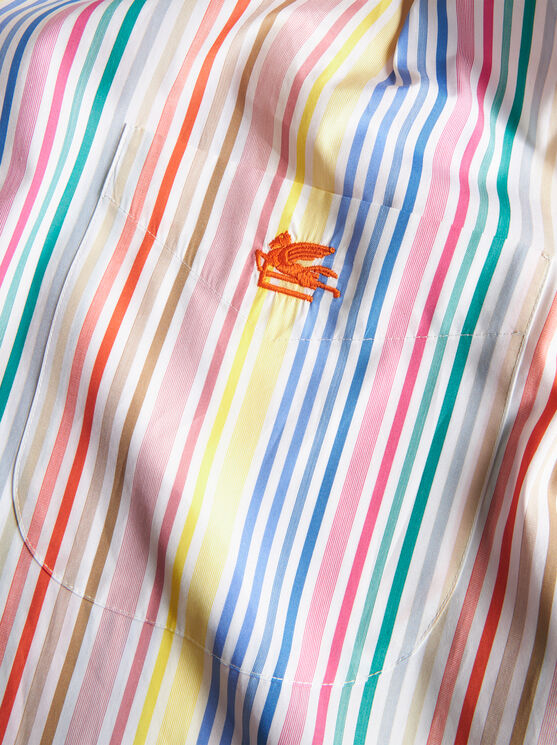 Shop Etro Striped Cotton Shirt With Pegaso In Multicolour