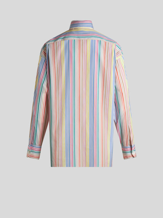 Shop Etro Striped Cotton Shirt With Pegaso In Multicolour