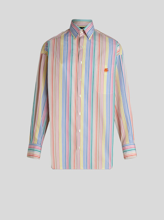 Shop Etro Striped Cotton Shirt With Pegaso In Multicolour