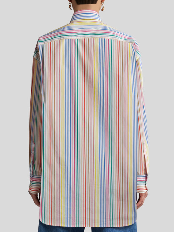 Shop Etro Striped Cotton Shirt With Pegaso In Multicolour