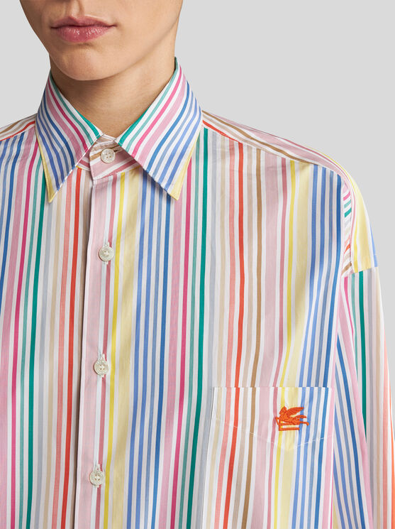 Shop Etro Striped Cotton Shirt With Pegaso In Multicolour