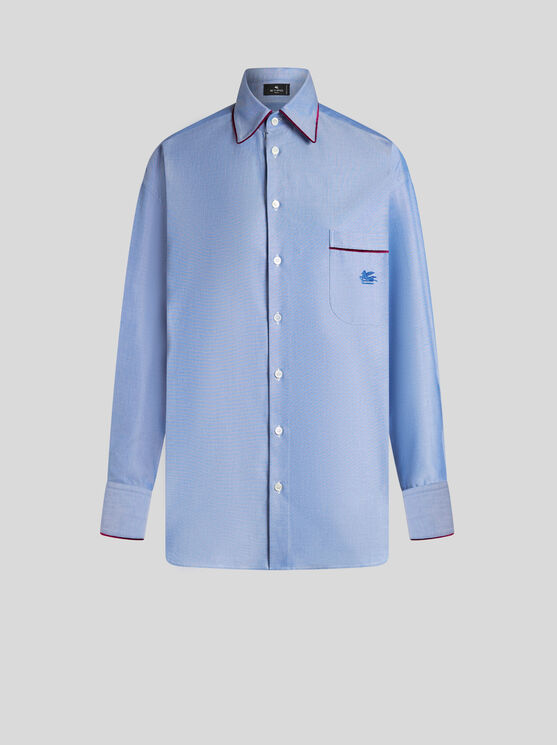 Shop Etro Oxford Shirt With Pegaso Detail In Light Blue