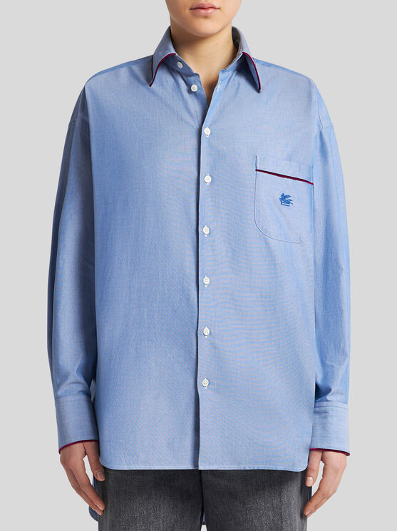 Shop Etro Oxford Shirt With Pegaso Detail In Light Blue