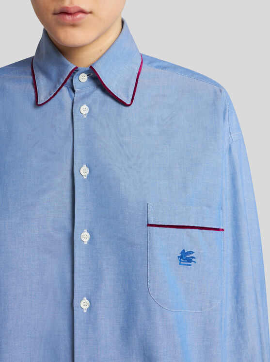 Shop Etro Oxford Shirt With Pegaso Detail In Light Blue