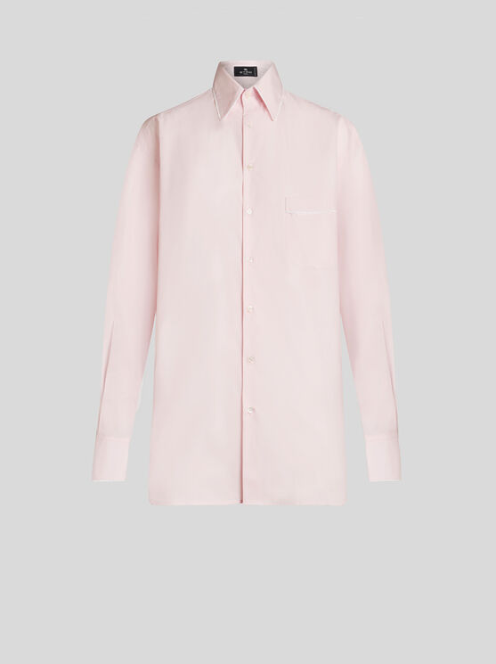 Etro Piped-trim Cotton-poplin Shirt In Pink