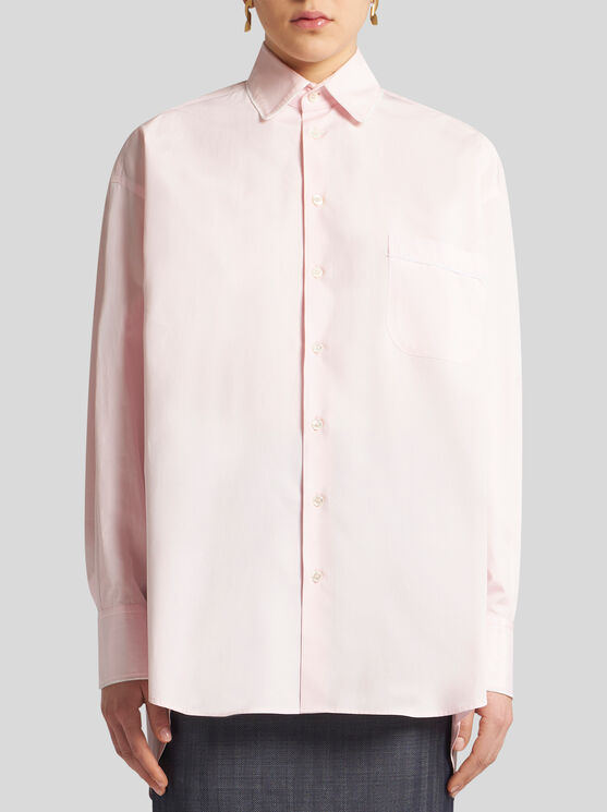 Etro Piped-trim Cotton-poplin Shirt In Pink