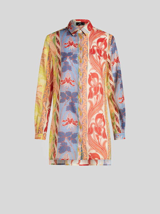 Shop Etro Long Printed Cotton Shirt In White