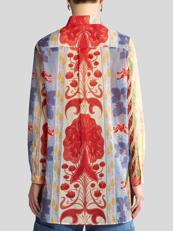 Shop Etro Long Printed Cotton Shirt In White