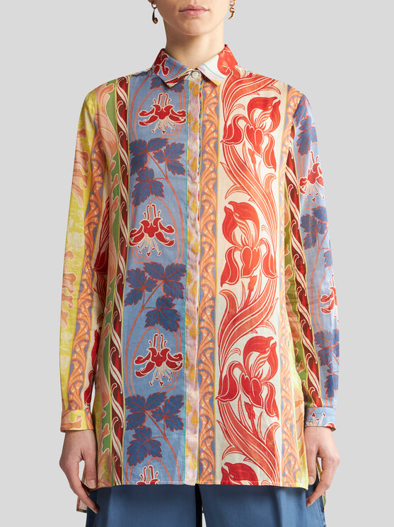 Shop Etro Long Printed Cotton Shirt In White