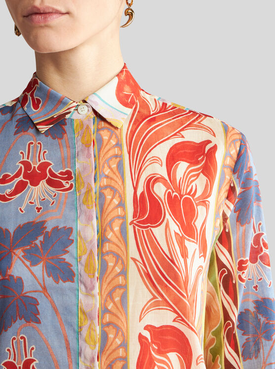 Shop Etro Long Printed Cotton Shirt In White