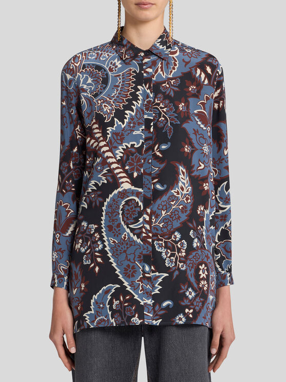 Shop Etro Printed Silk Shirt In Black