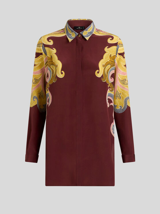 Shop Etro Printed Silk Shirt In Burgundy