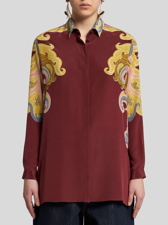 Shop Etro Printed Silk Shirt In Burgundy