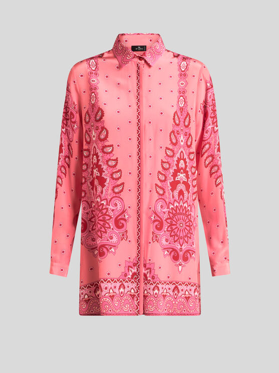 Etro Printed Button-up Silk Shirt In Pink