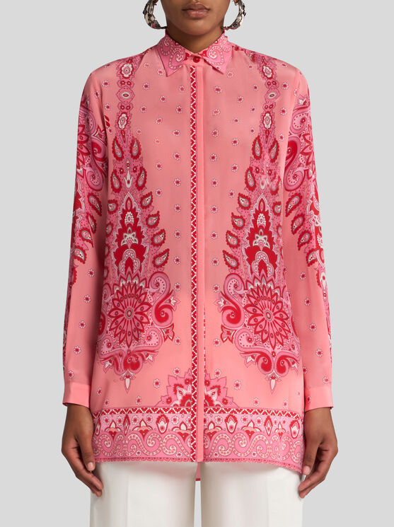 Etro Printed Button-up Silk Shirt In Pink