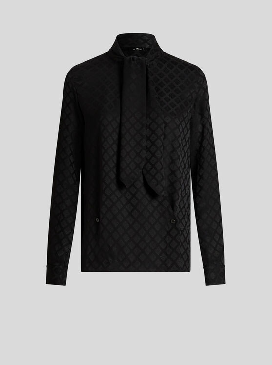 Shop Etro Jacquard Scarf-collar Shirt In Black