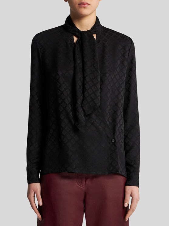 Shop Etro Jacquard Scarf-collar Shirt In Black