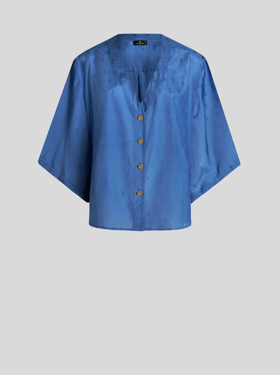 Shop Etro Jacquard Shirt With Pegaso Buttons In Navy Blue