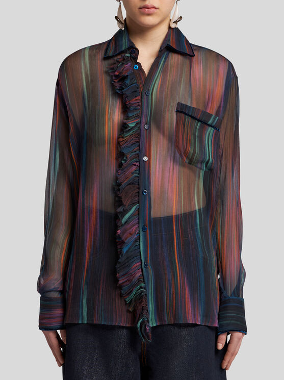 Shop Etro Printed Silk Shirt With Ruching In Pink