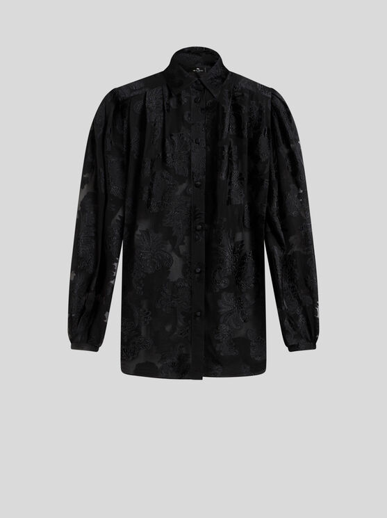 Etro , Fil Coupé Chiffon Shirt, Woman, Black, Size 48 In Schwarz