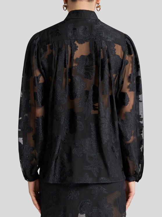 Etro , Fil Coupé Chiffon Shirt, Woman, Black, Size 48 In Schwarz