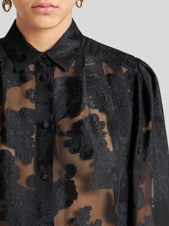 Etro , Fil Coupé Chiffon Shirt, Woman, Black, Size 48 In Schwarz