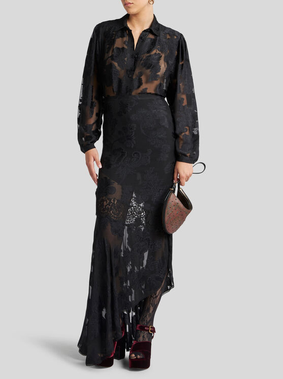 Etro , Fil Coupé Chiffon Shirt, Woman, Black, Size 48 In Schwarz