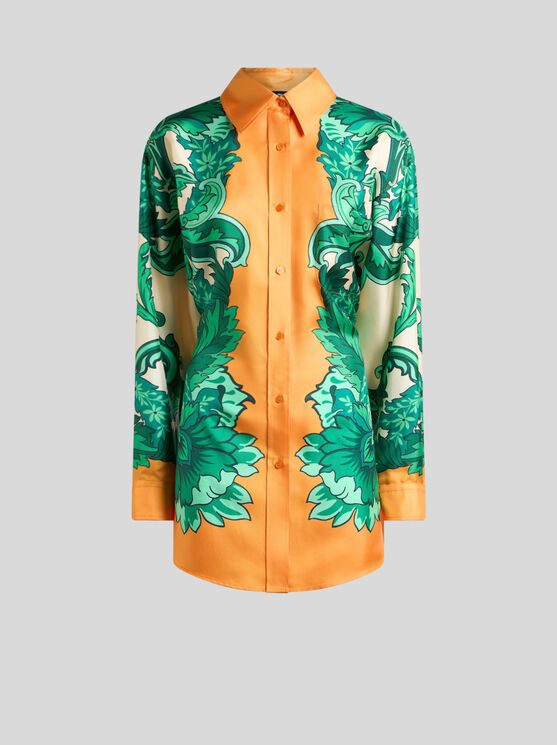 Etro Printed Collared Shirt With Cuffed Long Sleeves In Orange