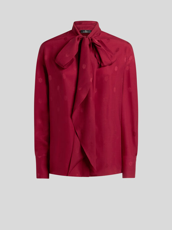 Etro Pussy-bow Silk-jacquard Blouse In Red