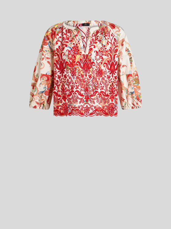 Etro Bluse Aus Popeline Mit Paisley-print In Red